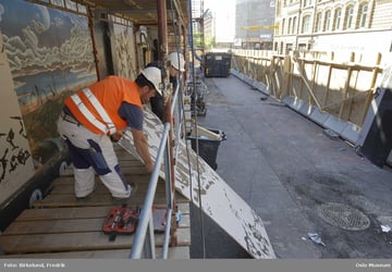 Bygningsarbeidere Blitz-huset i Oslo i 2008.