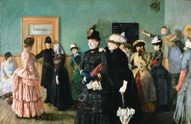 Maleriet «Albertine i politilægens venteværelse» det er et sterkt sosialrealistisk verk som kommenterer makt, kontroll og samfunnets behandling av utsatte grupper.