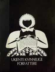 grafisk framstilling (i svart-hvitt) av stilisert kvinne som "strikker" en tekst med fyllepenner.