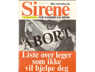 Forside av tidsskriftet Sirene fra 1976 med tema om abort og legehjelp.