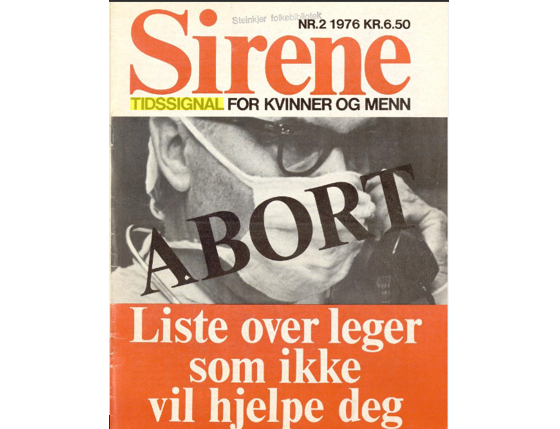 Forside av tidsskriftet Sirene fra 1976 med tema om abort og legehjelp.