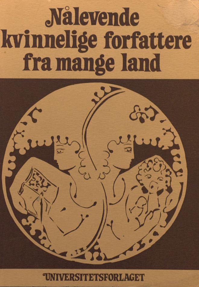 grafisk framstilling av stiliserte to kvinneskikkelser der en skriver i en bok og en holder et lite barn, i bruntoner.