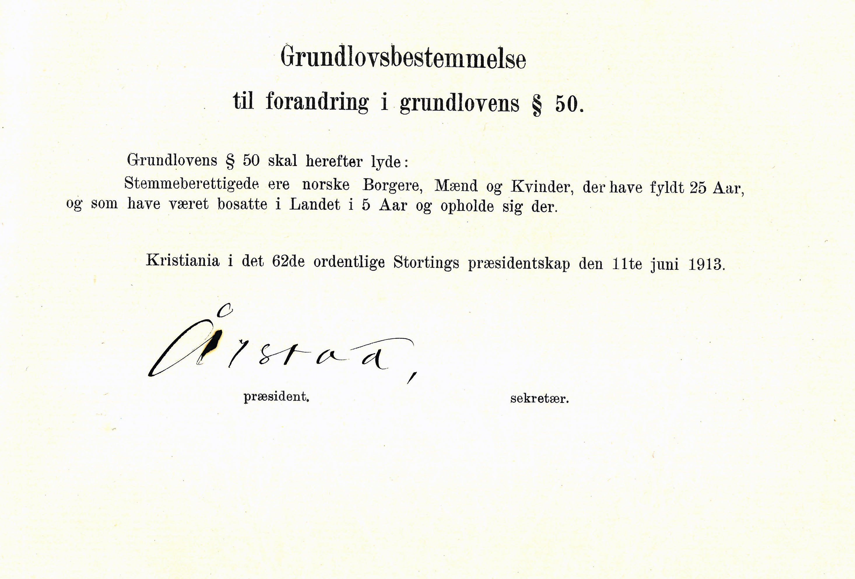 Bilde av signaturen på grunnlovsendring