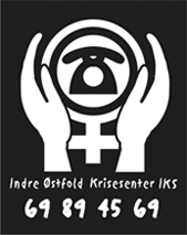 Logo. To hender som holder rundt et kvinnesymdol med en telefon i midten. Krisesenterets telefonnummer nederst.